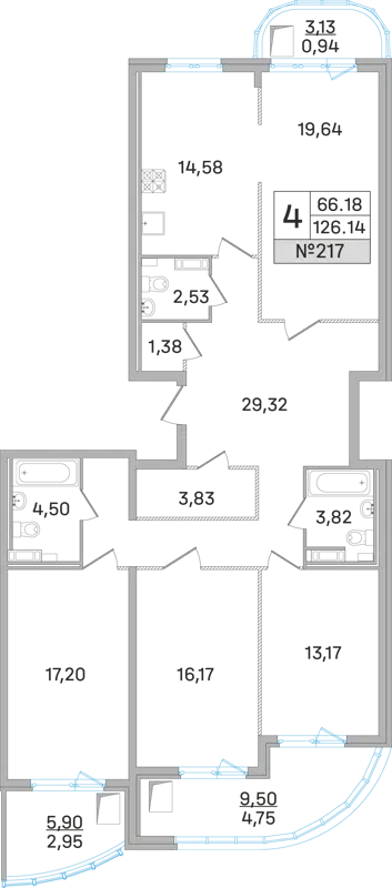 4-комнатная квартира 125.6 м² Дом-Мегалит в Королёве