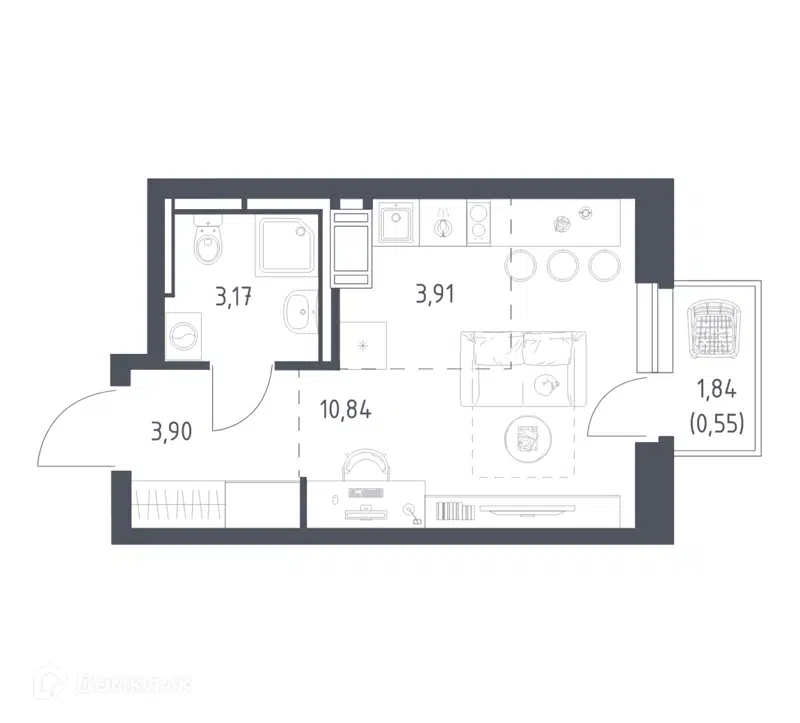 Студия 22.37 м² Большое Путилково