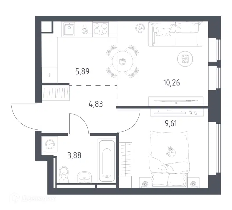 1-комнатная квартира 34.47 м² Большое Путилково
