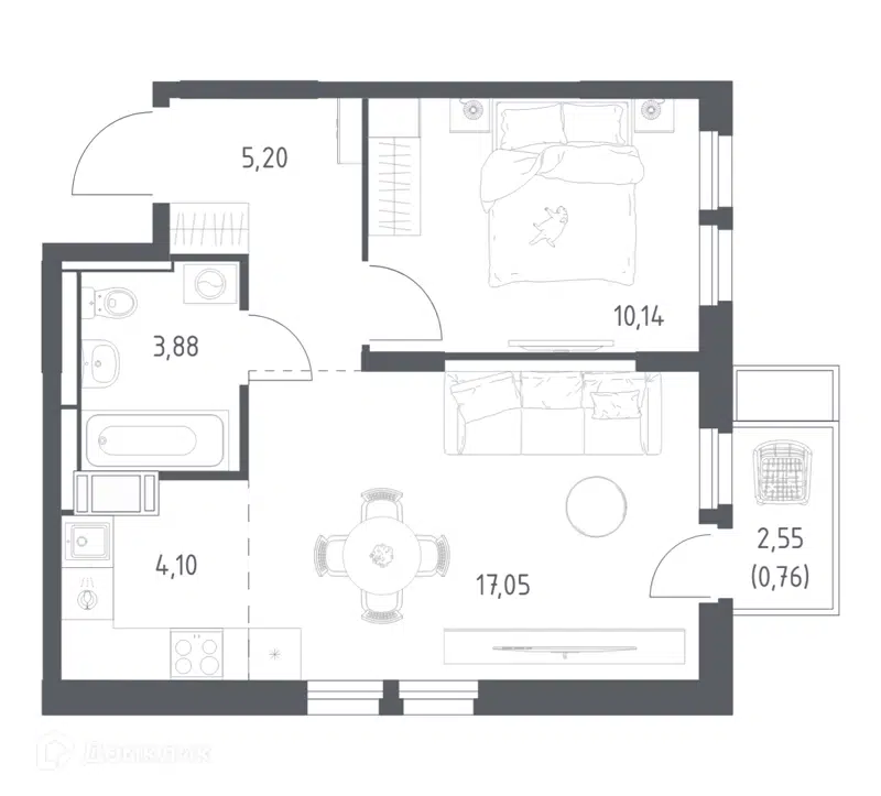 1-комнатная квартира 41.13 м² Большое Путилково