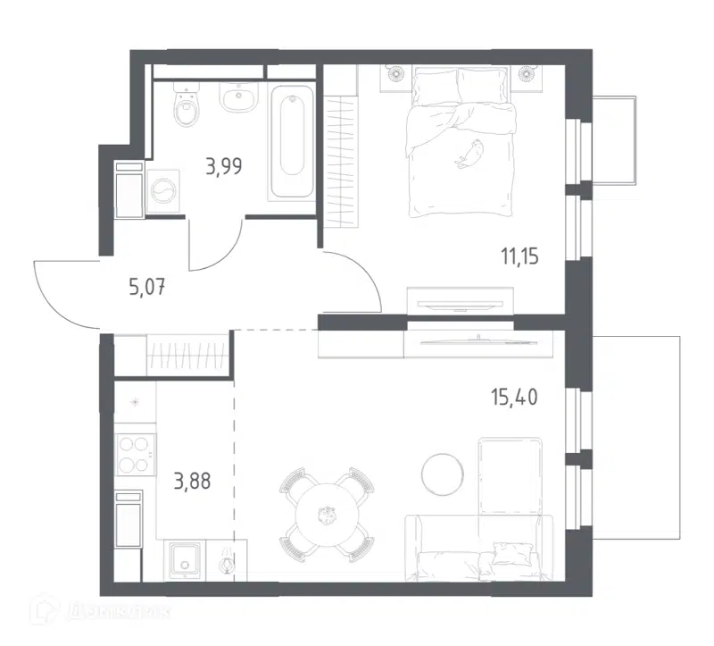 1-комнатная квартира 39.49 м² Большое Путилково