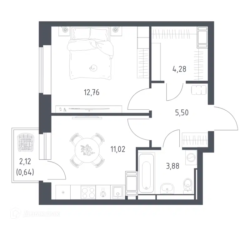 1-комнатная квартира 38.08 м² Большое Путилково
