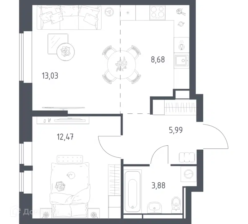 1-комнатная квартира 44.05 м² Большое Путилково