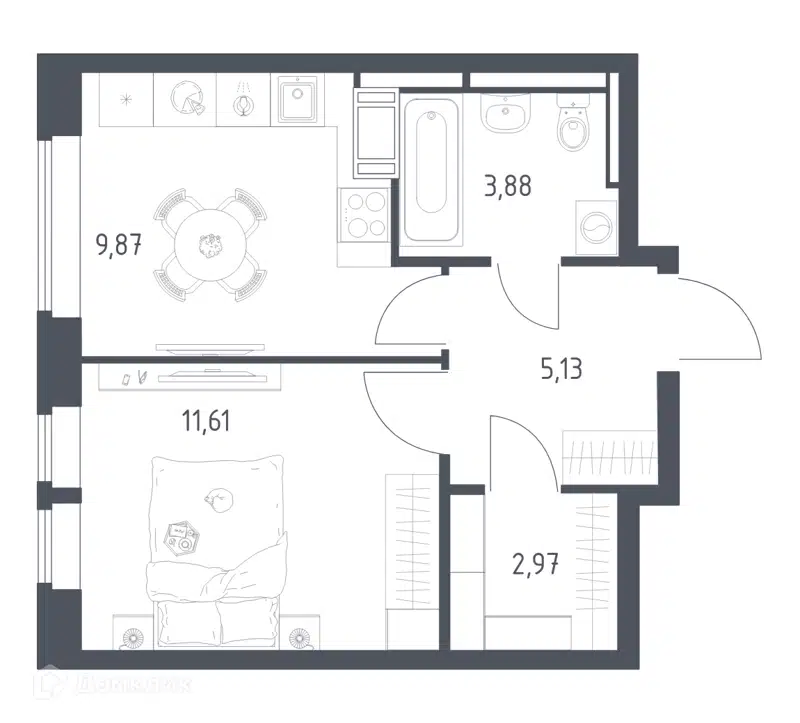 1-комнатная квартира 40.46 м² Большое Путилково