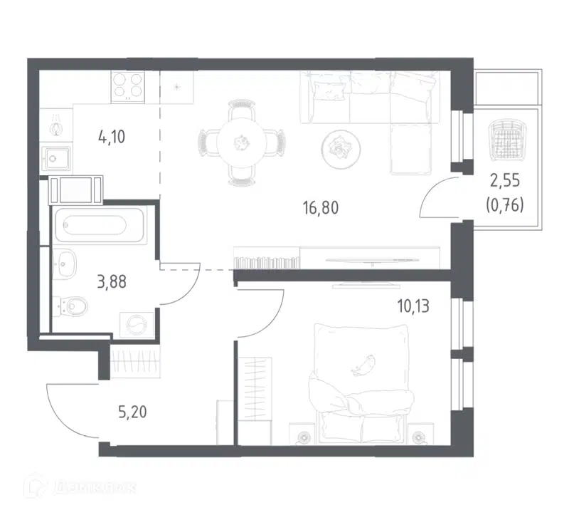 1-комнатная квартира 40.87 м² Большое Путилково