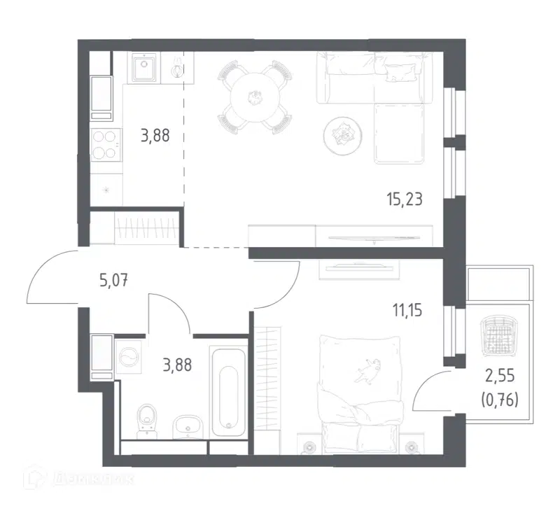 1-комнатная квартира 39.97 м² Большое Путилково
