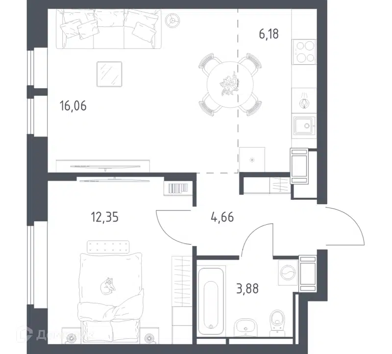 1-комнатная квартира 43.13 м² Большое Путилково