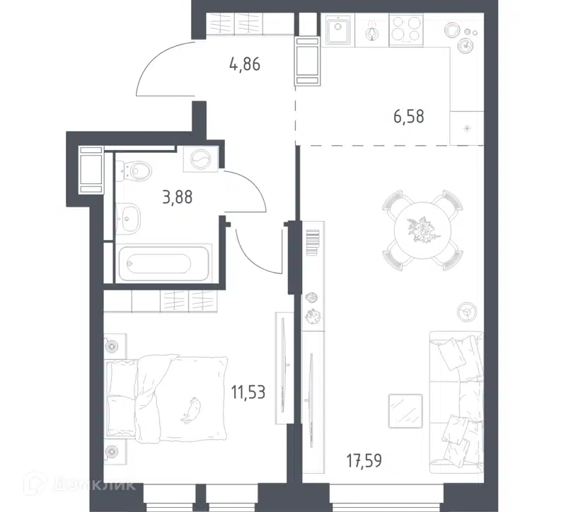 1-комнатная квартира 44.44 м² Большое Путилково