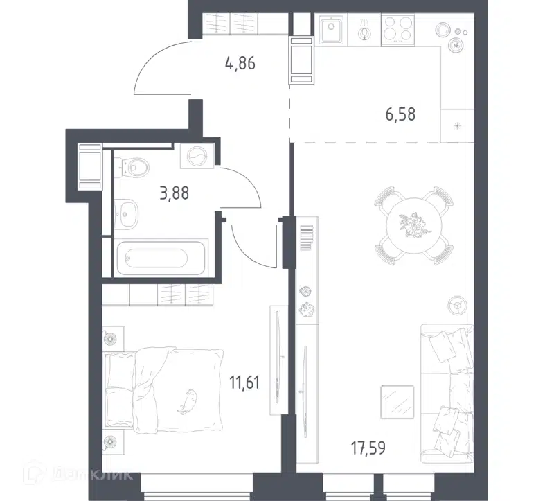 1-комнатная квартира 44.52 м² Большое Путилково