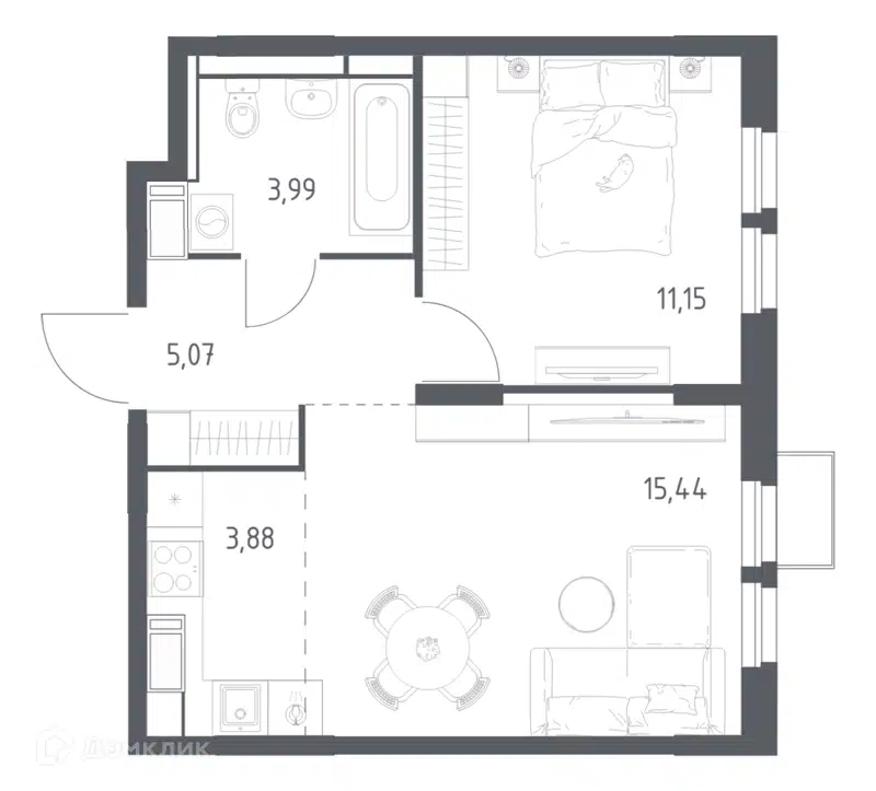 1-комнатная квартира 39.53 м² Большое Путилково