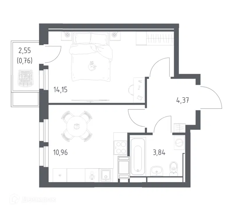 1-комнатная квартира 34.08 м² Большое Путилково