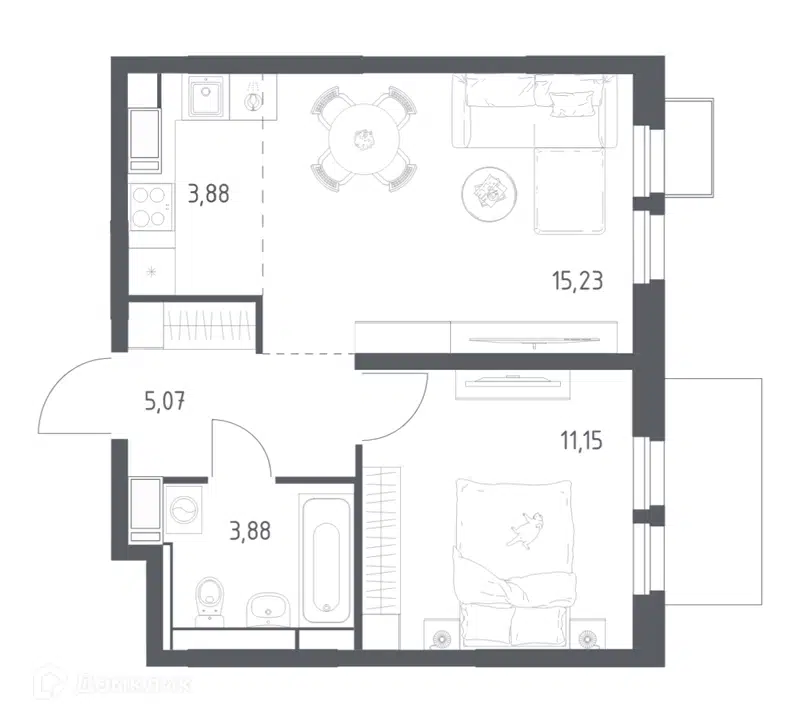 1-комнатная квартира 39.21 м² Большое Путилково