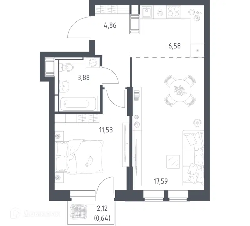 1-комнатная квартира 45.08 м² Большое Путилково