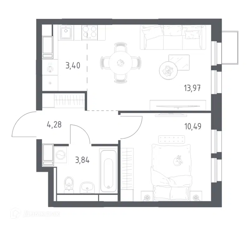 1-комнатная квартира 35.98 м² Большое Путилково