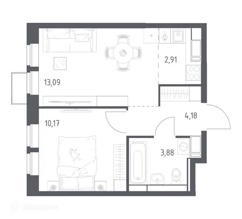 1-комнатная квартира 34.23 м² Большое Путилково