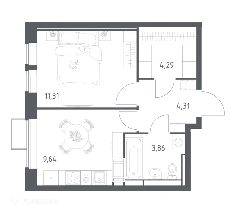 1-комнатная квартира 33.41 м² Большое Путилково