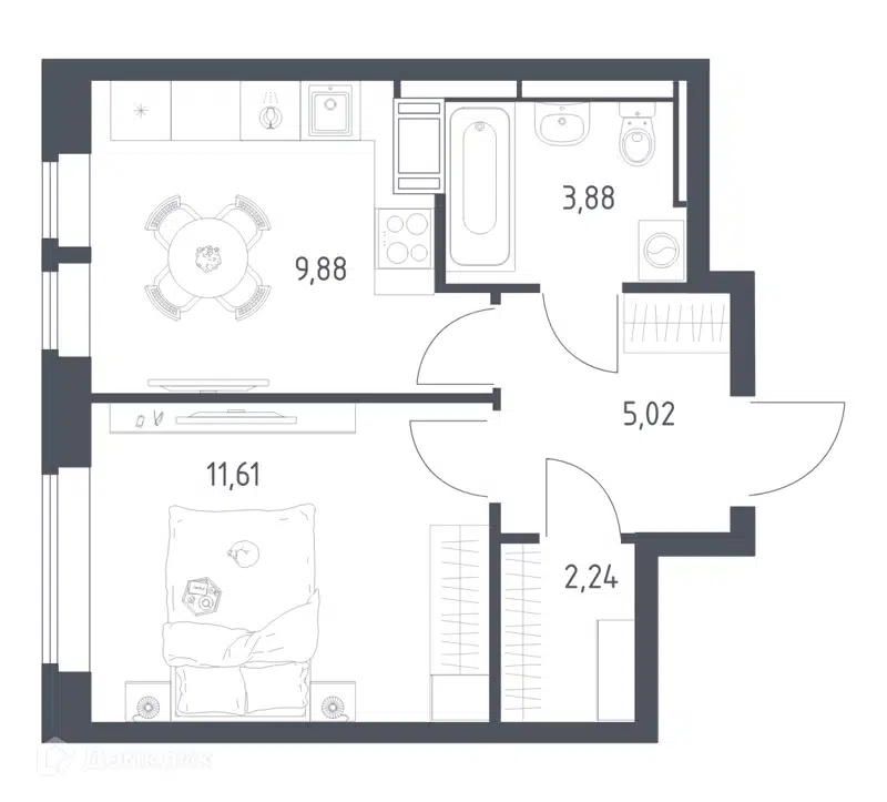1-комнатная квартира 32.63 м² Большое Путилково