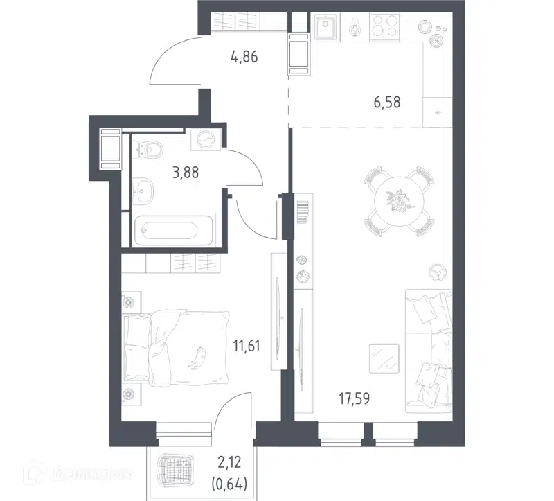 1-комнатная квартира 45.16 м² Большое Путилково