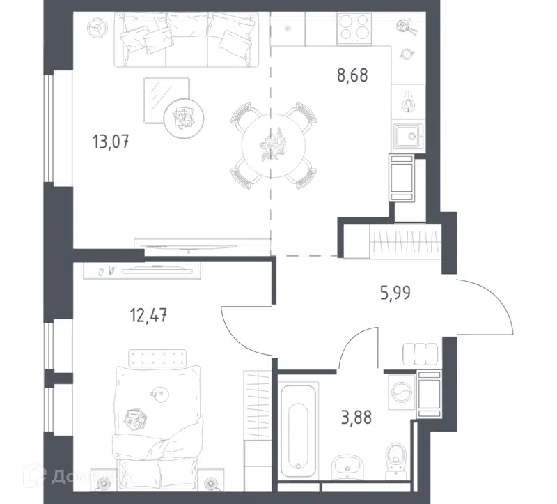 1-комнатная квартира 44.09 м² Большое Путилково