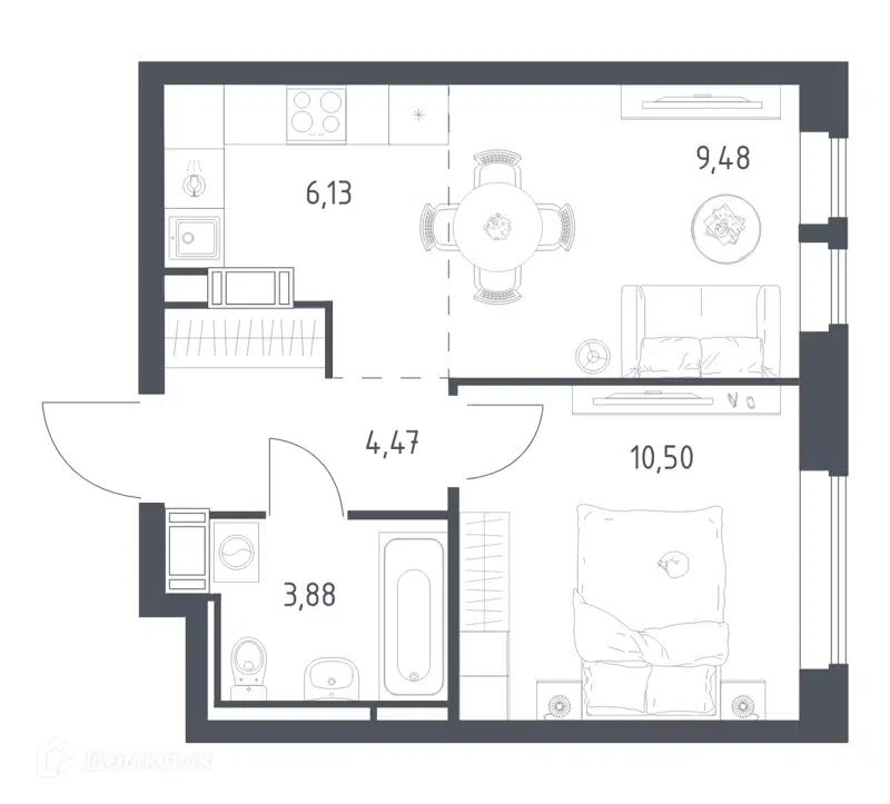 1-комнатная квартира 34.46 м² Большое Путилково