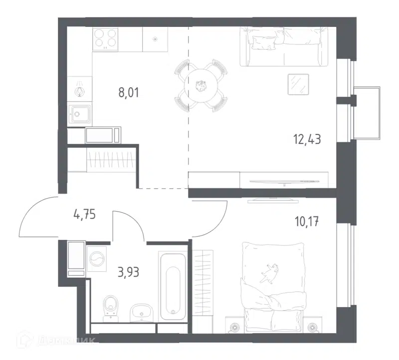 1-комнатная квартира 39.29 м² Большое Путилково