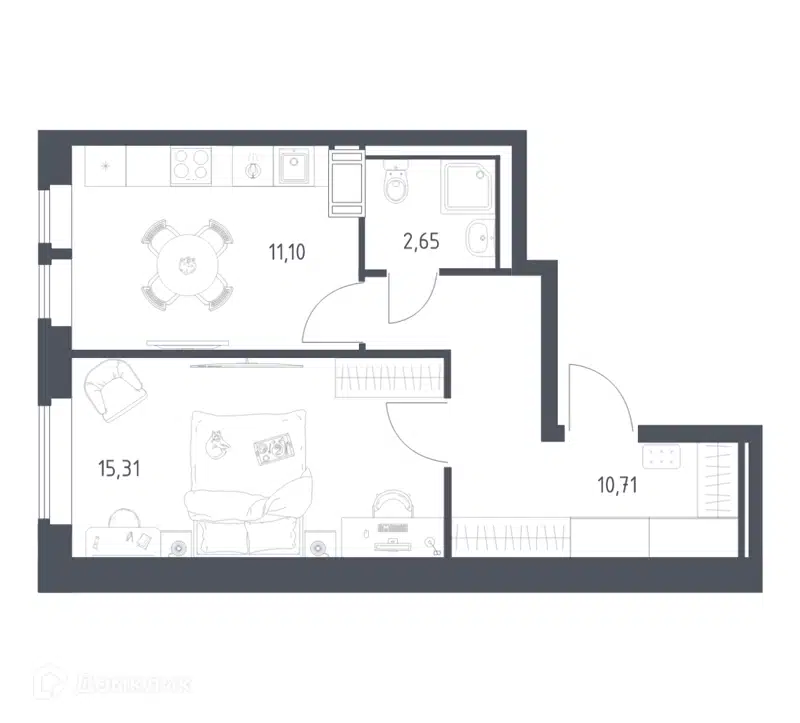 1-комнатная квартира 39.77 м² Большое Путилково