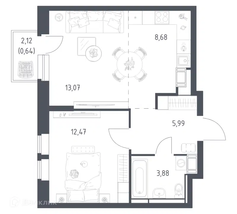 1-комнатная квартира 44.73 м² Большое Путилково