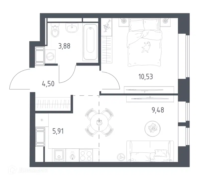 1-комнатная квартира 34.3 м² Большое Путилково