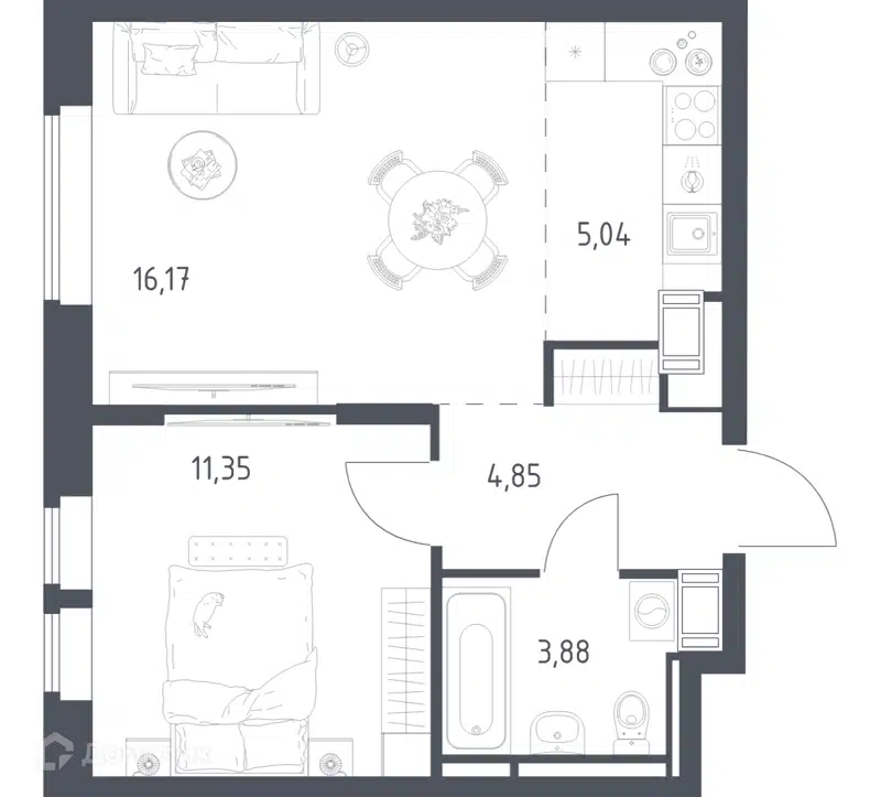 1-комнатная квартира 41.29 м² Большое Путилково