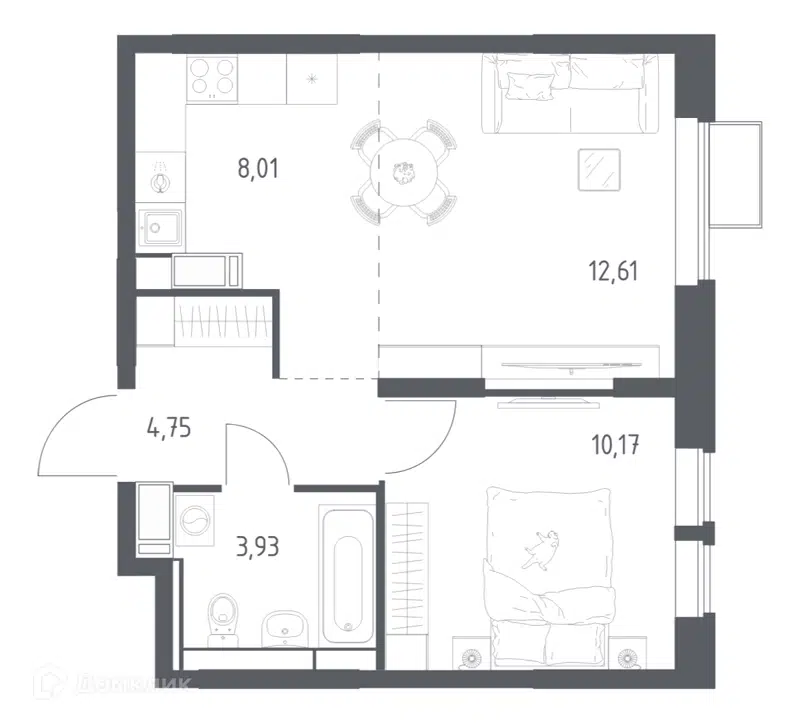 1-комнатная квартира 39.47 м² Большое Путилково