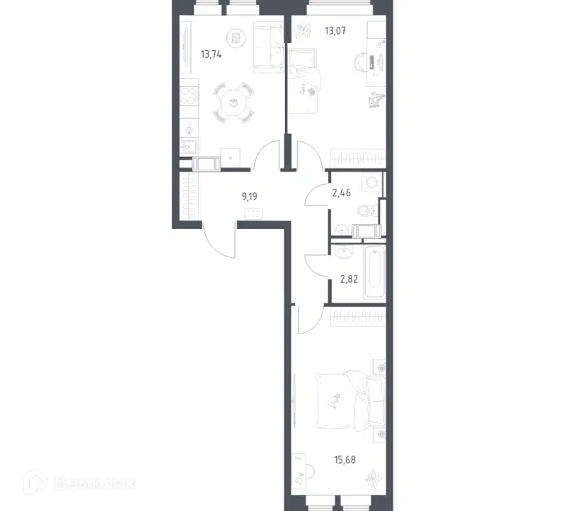 2-комнатная квартира 56.96 м² Большое Путилково