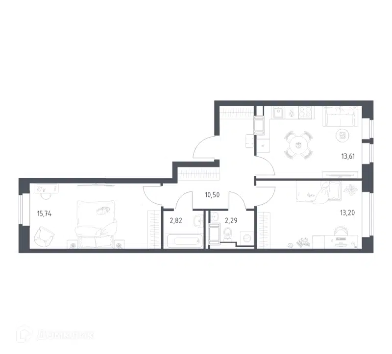 2-комнатная квартира 58.16 м² Большое Путилково