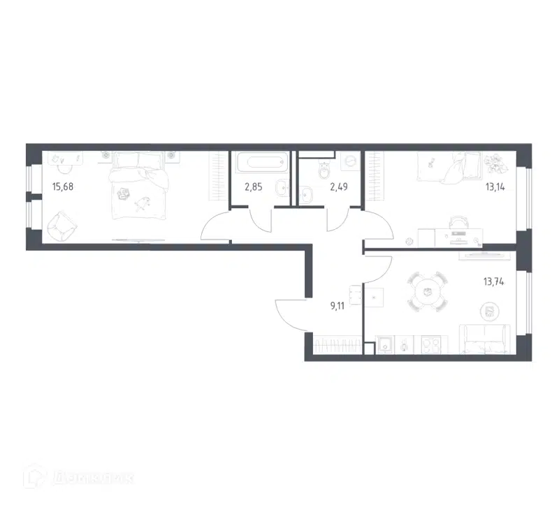 2-комнатная квартира 57.01 м² Большое Путилково