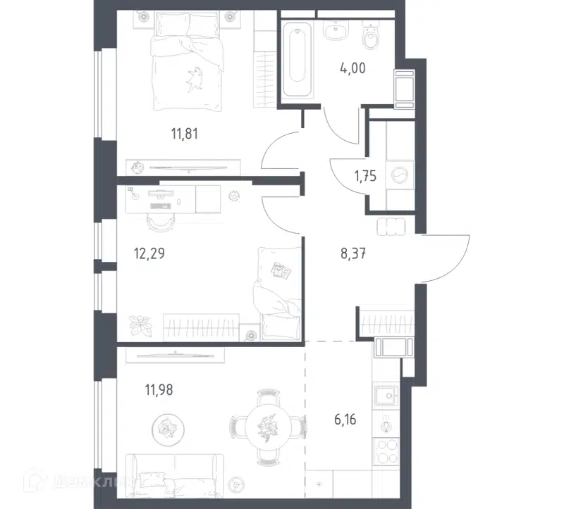 2-комнатная квартира 56.36 м² Большое Путилково