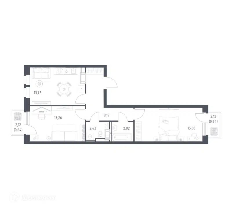 2-комнатная квартира 58.38 м² Большое Путилково