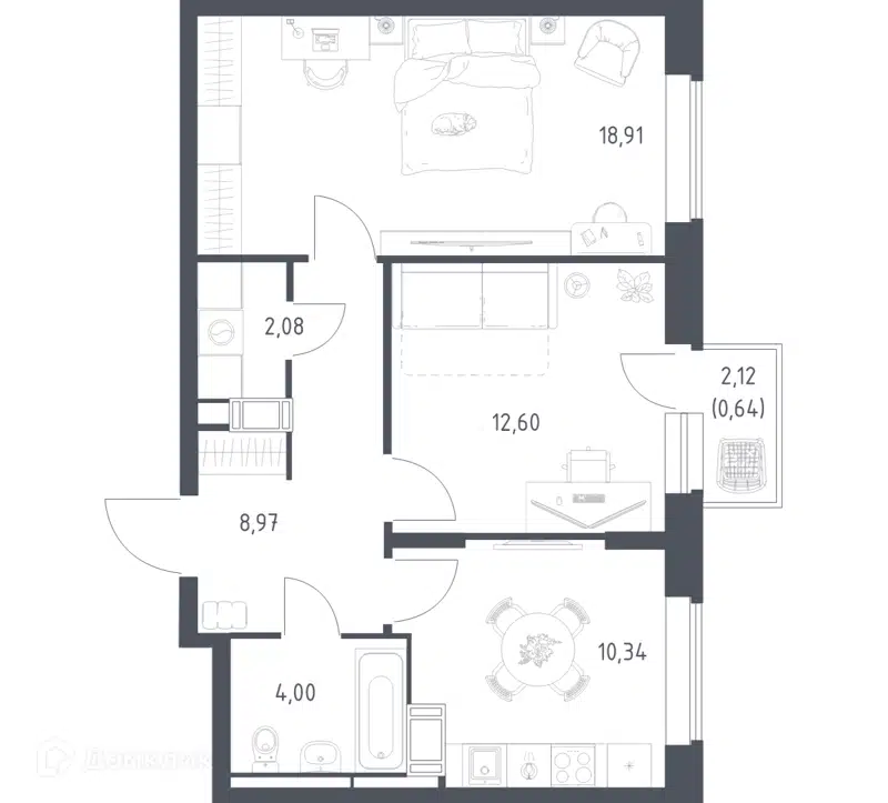 2-комнатная квартира 57.54 м² Большое Путилково