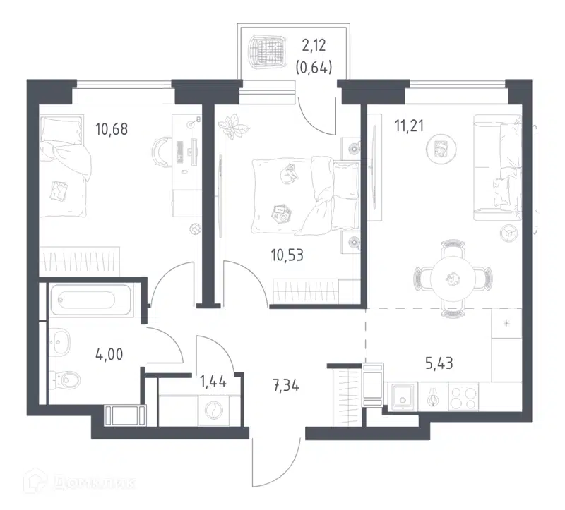 2-комнатная квартира 51.27 м² Большое Путилково