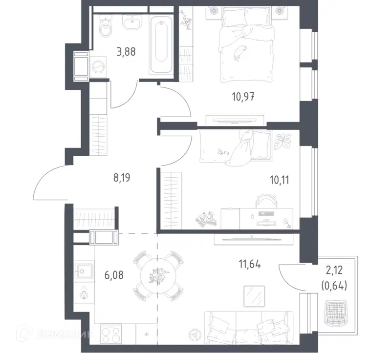 2-комнатная квартира 51.51 м² Большое Путилково