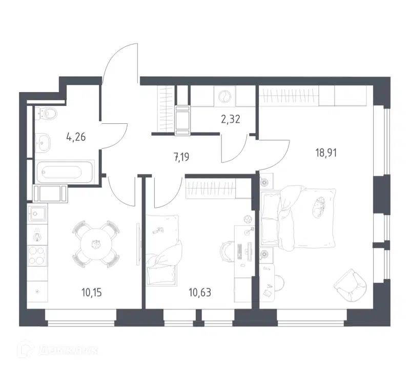2-комнатная квартира 53.46 м² Большое Путилково
