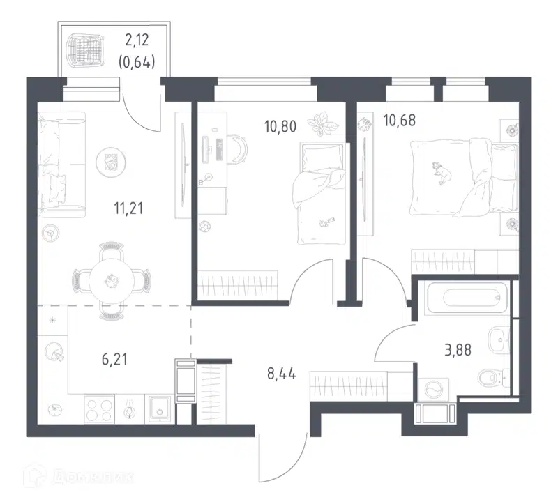 2-комнатная квартира 51.86 м² Большое Путилково