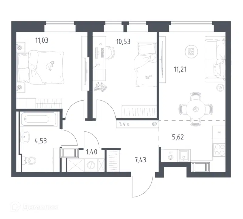 2-комнатная квартира 51.75 м² Большое Путилково