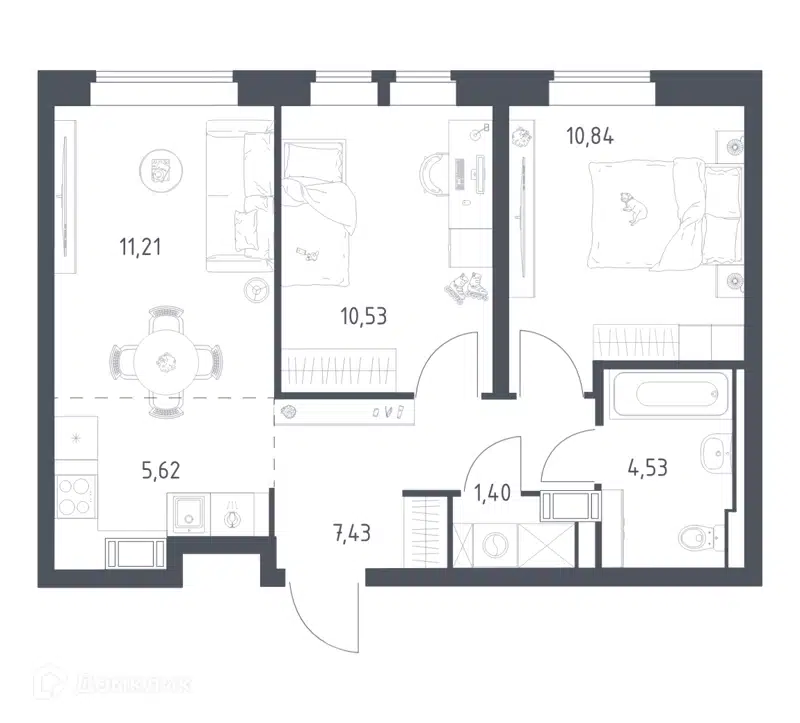 2-комнатная квартира 51.56 м² Большое Путилково