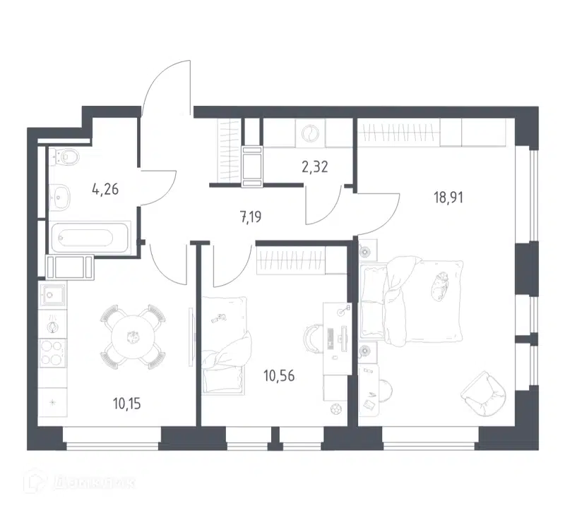 2-комнатная квартира 53.39 м² Большое Путилково