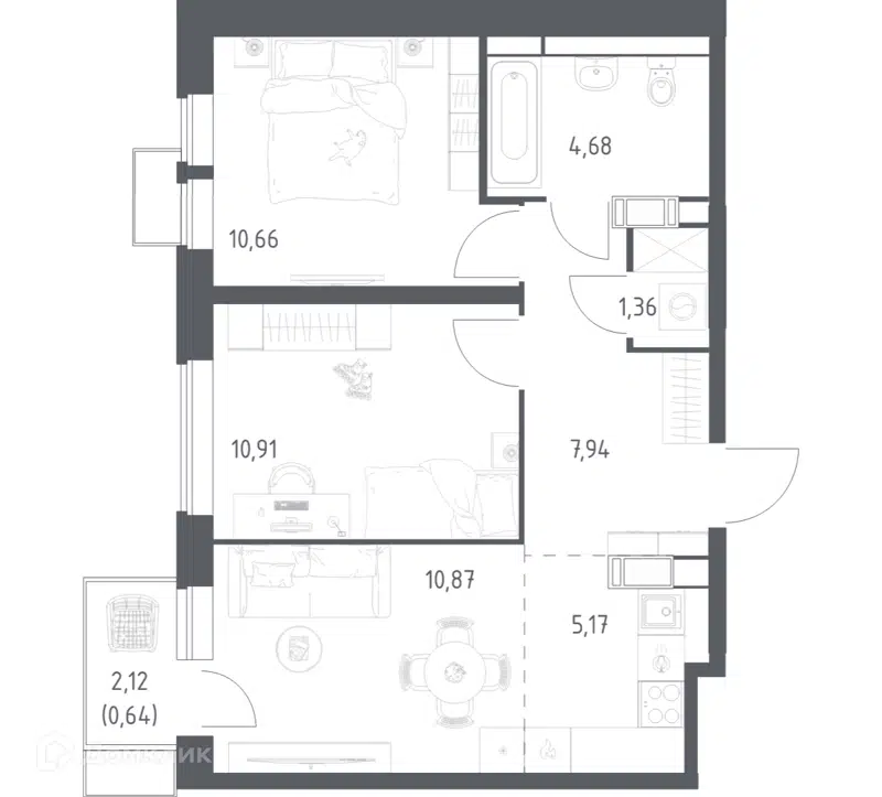 2-комнатная квартира 52.23 м² Большое Путилково