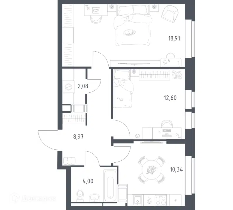 2-комнатная квартира 56.9 м² Большое Путилково
