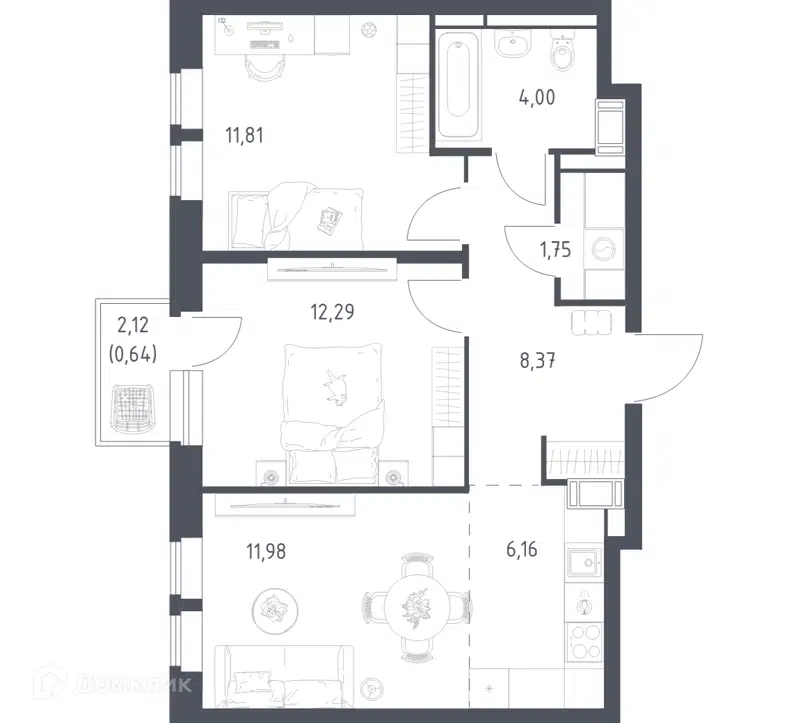 2-комнатная квартира 57 м² Большое Путилково