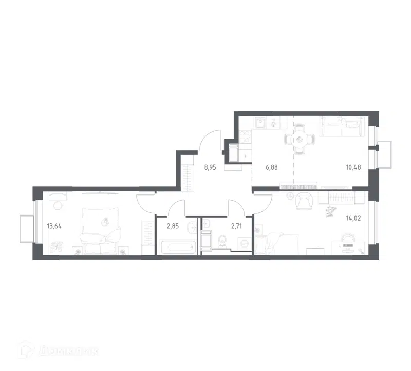 2-комнатная квартира 59.53 м² Большое Путилково