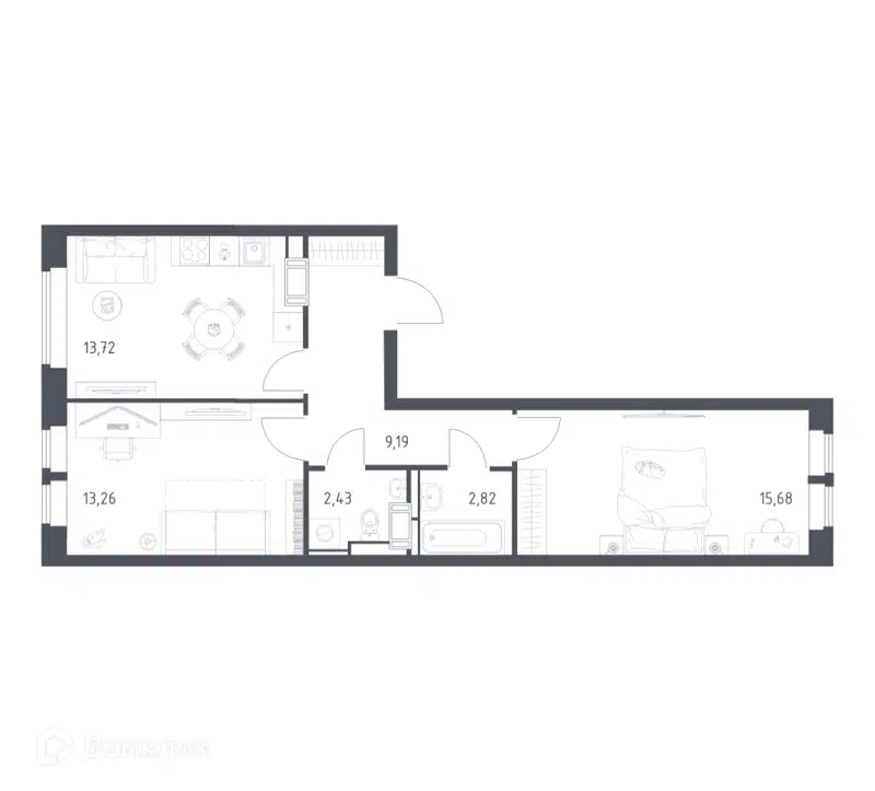 2-комнатная квартира 57.1 м² Большое Путилково