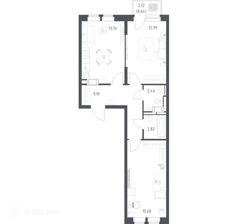 2-комнатная квартира 57.52 м² Большое Путилково