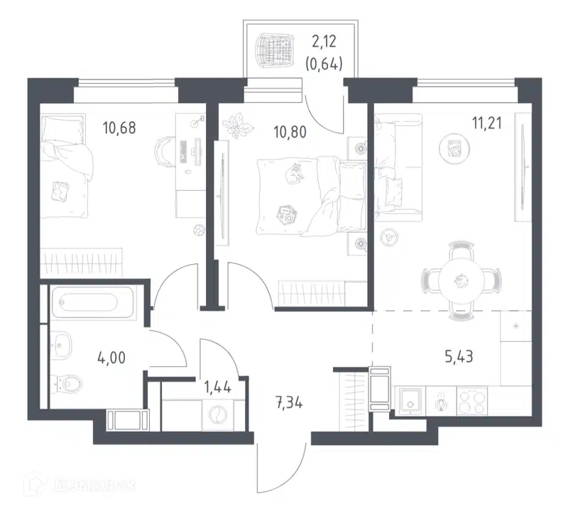 2-комнатная квартира 51.54 м² Большое Путилково